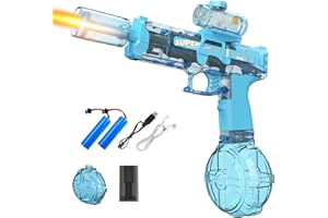 HUGEWAY Electric Water Gun,Auto Water Gun with Muzzle Lights,Squirt Gun Blaster Long Range 23-32 FT,Outdoor Beach Party Water Shooting Game Toy with 2 Batteries,Ideal Summer Watergun Gift for Kids & Adults.