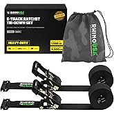 Rhino USA E Track Ratchet Tie Down Straps (4,500lb Break Strength) - Includes (2) Premium 2" x 16' eTrack Tie Downs - Ultimate Heavy Duty eTrack Cargo Strap System for Trailer, Truck, Motorcycle