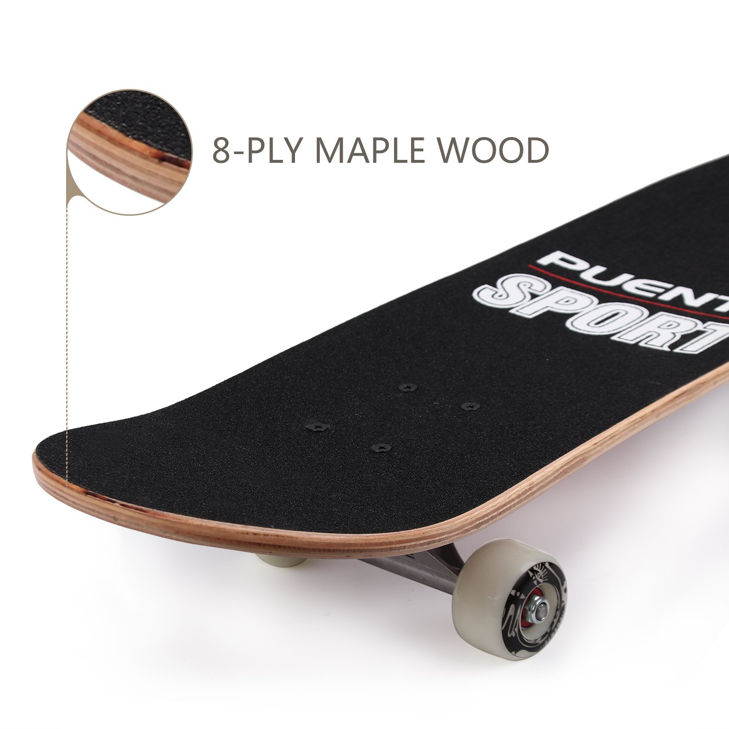PUENTE 31 Inch Complete Skateboard 7 Layer Canadian Maple Wood Double
