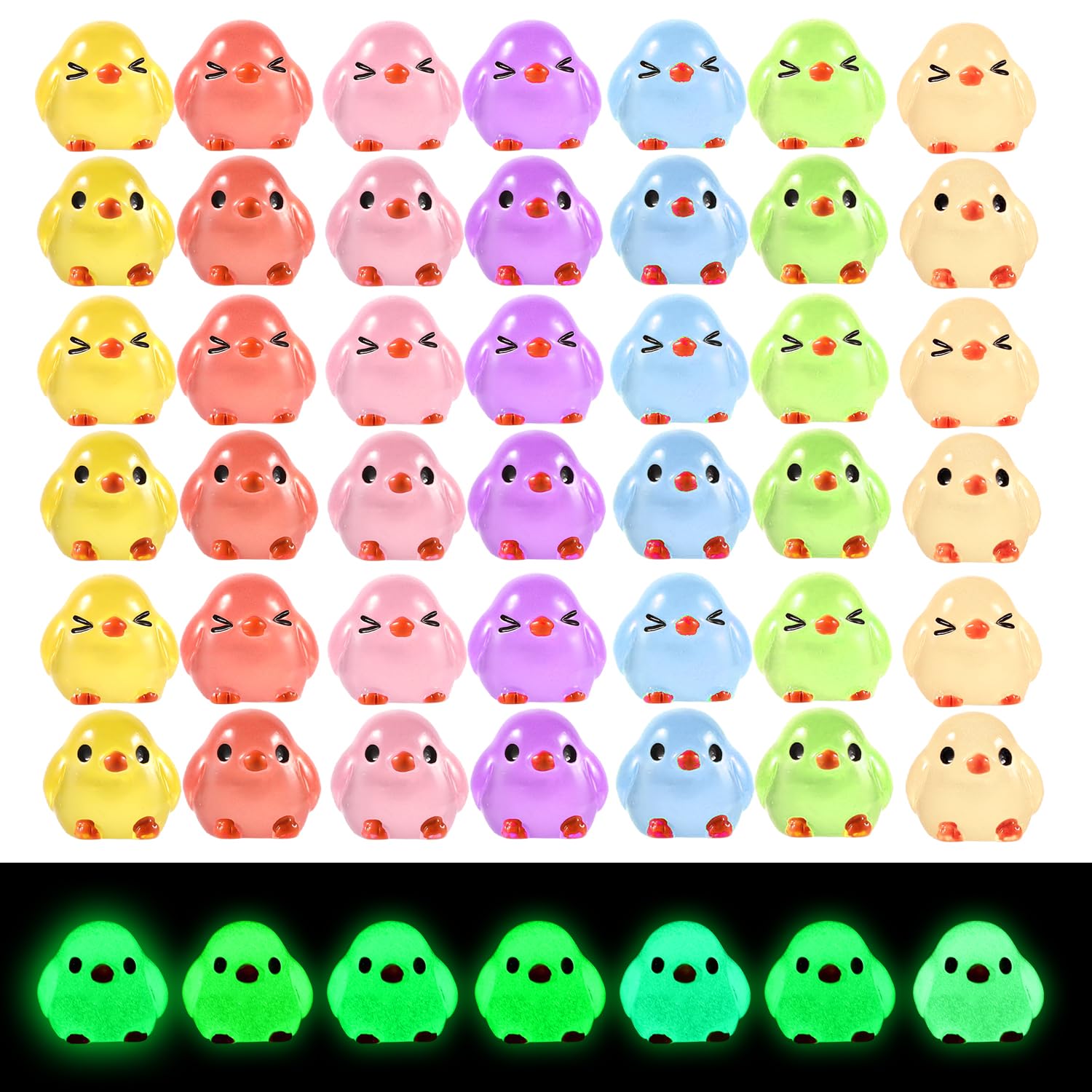 lasuroa 70pcs Luminous Mini Resin Bird, Mini Glow in The Dark Bird Tiny Resin Birds Miniature Resin Animal Small Resin Figures Bird Toys for Garden Toppers Dollhouse Decorations