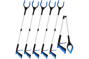 BUILIMEER 6 Pack 32 Inch Commercial Trash Grabber for Elderly Assist, Heavy Duty Lightweight Reacher with Ergonomic Handle & Non-Slip Grip, Multi-Use Outdoor Home Garden Cleanup Mobility Aid Tool (6, Blue)