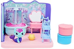 Gabby’s Dollhouse, Primp and Pamper Bathroom with Mercat Figure, 3 Accessories, 3 Furniture and 2 Deliveries, Kids Toys for A