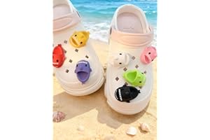 Cute Shark Slide Croc Charms Set,Multi-Color Cartoon,Funny Mini Shark Sandals PVC Shoe Decoration for Girls Boys Party Favors