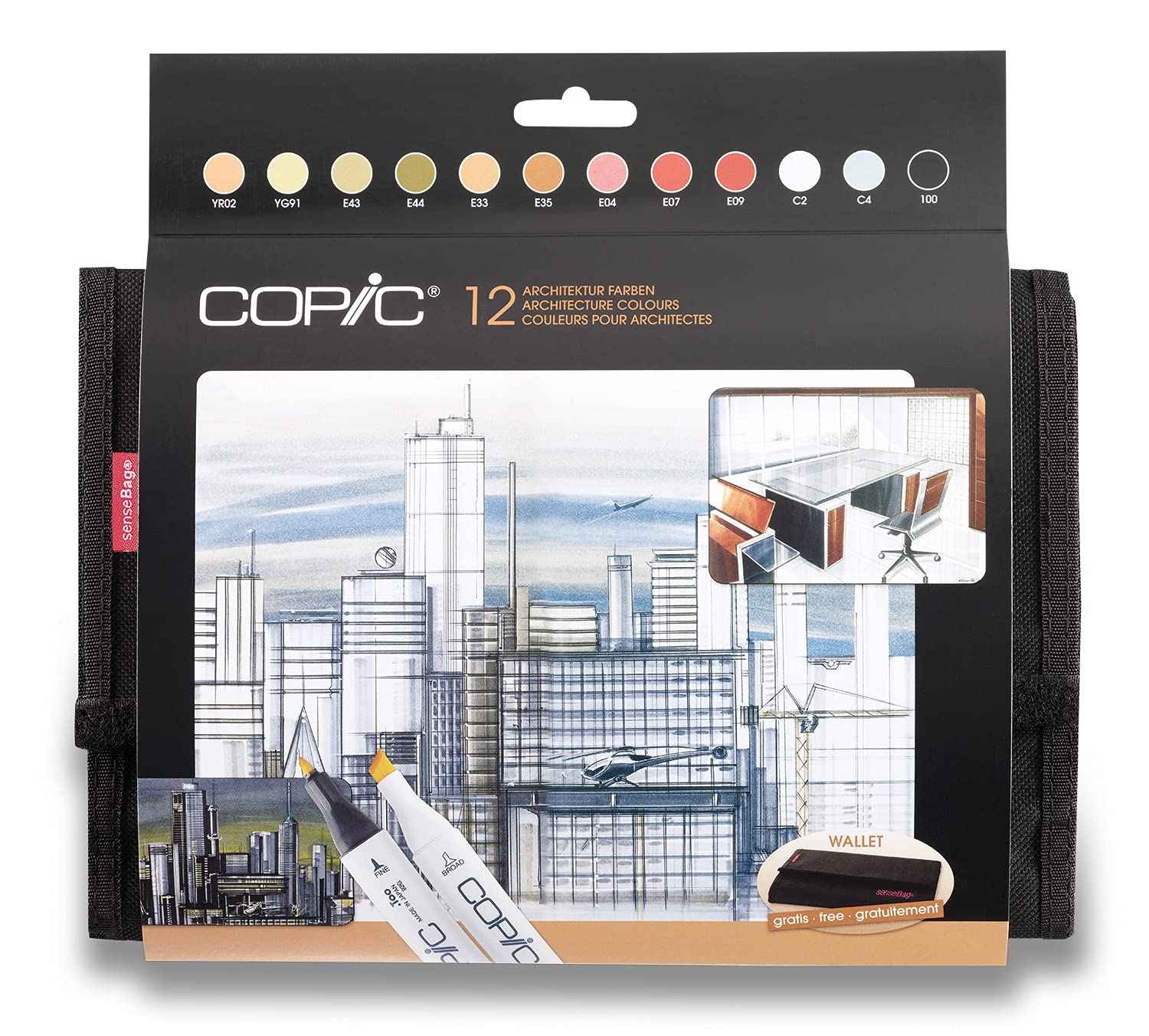 COPIC Classic Coloured Marker Pen - Wallet Set of 12 Architecture, for Art & Crafts, Colouring, Graphics, Highlighter, Design, Anime, Professional & Beginners, Art Supplies & Colouring Books
