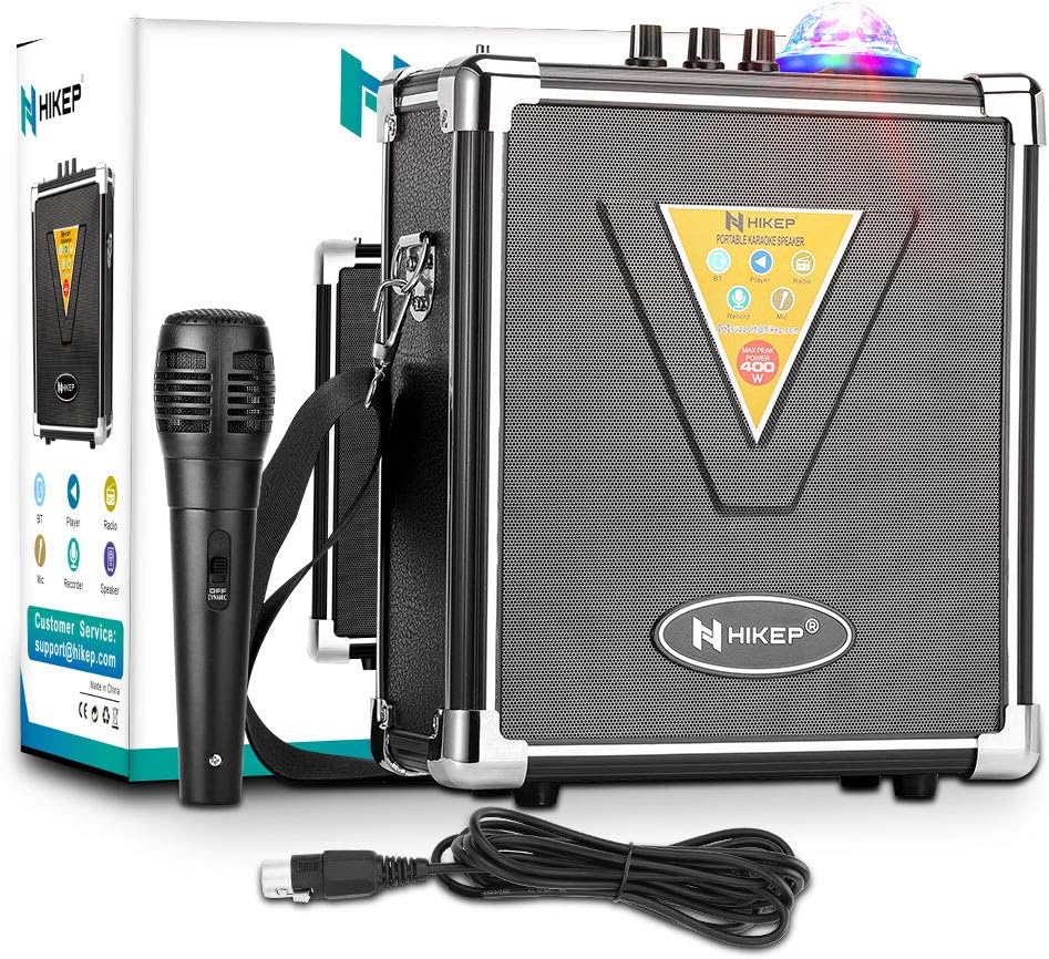 HIKEP Portable Bluetooth Karaoke Machine with USB Disco Lights, Wireless PA Speaker