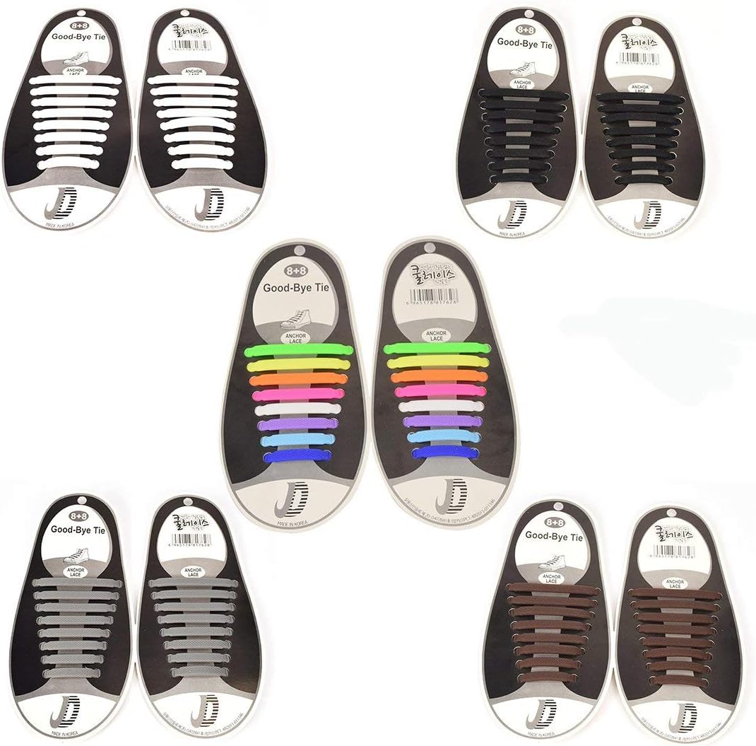 5 Pairs Silicone Shoelaces No Tie Adults Elastic Set for Boots and Sneakers Board Shoes Casual Shoes