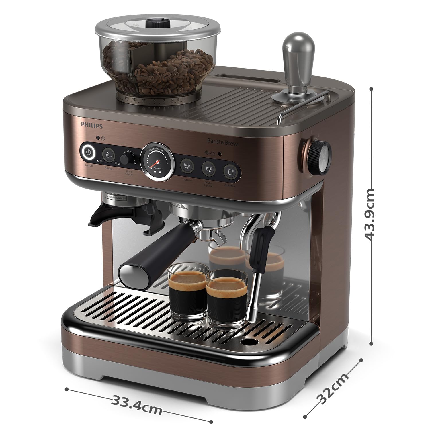 PHILIPS Barista Brew Espressomaschine – Einfacher & doppelter Espresso, Americano-Taste, 280g Bohnenbehälter, intuitive Bedienung, kalibriertes Tampern, Cappuccinosystem (PSA3228/41) 2