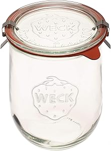 Weck 745 Tulip Jar - Sourdough Starter - 1L Single Jar with Clips, Gasket and Glass Lid