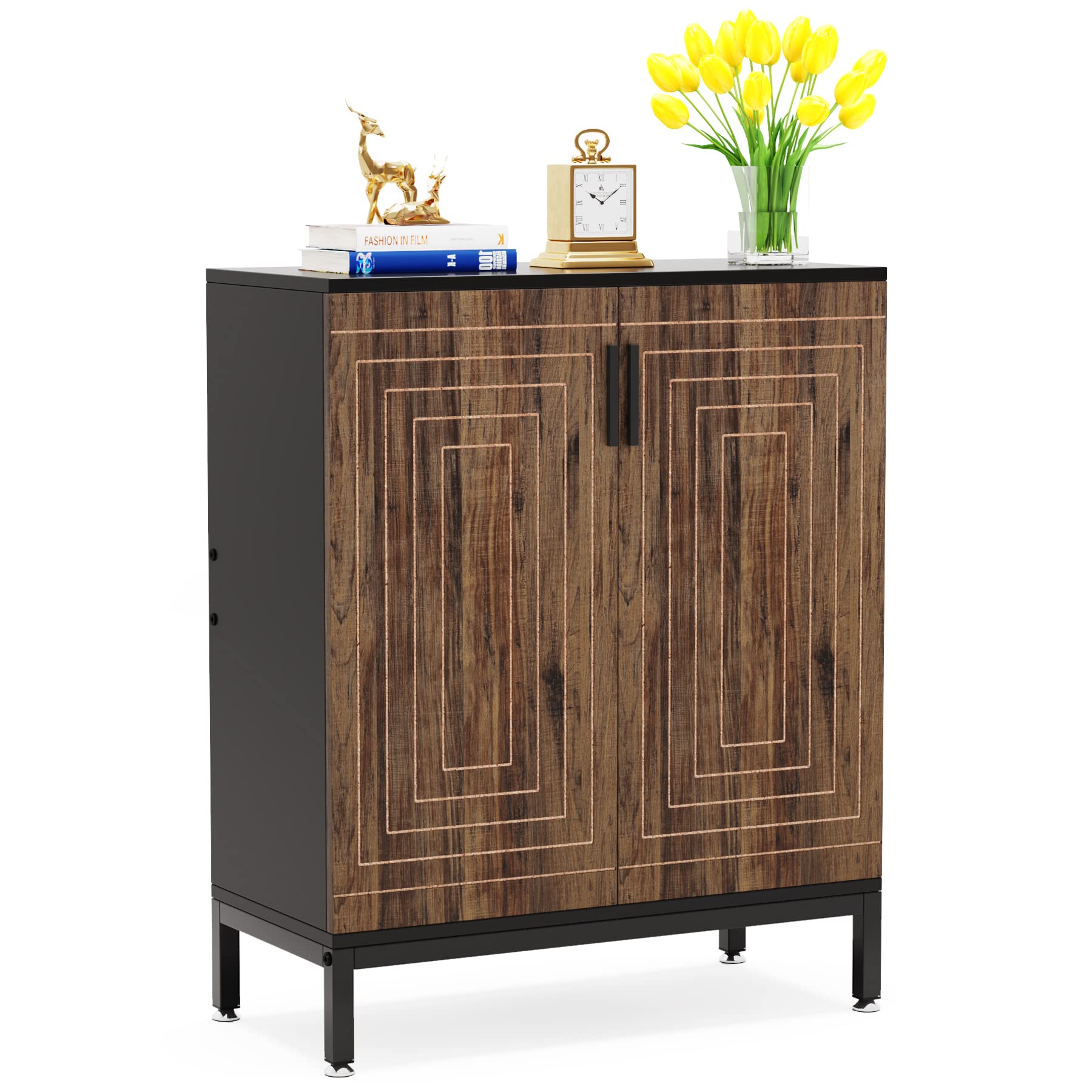 Photo 1 of ***MISSING HARDWARE**LITTLE TREE Shoe Cabinet with Doors, 20 Pairs Entryway Shoe Storage Cabinet Modern Storage Organizer for Closet, Living Room, Bedroom (Brown/Black)