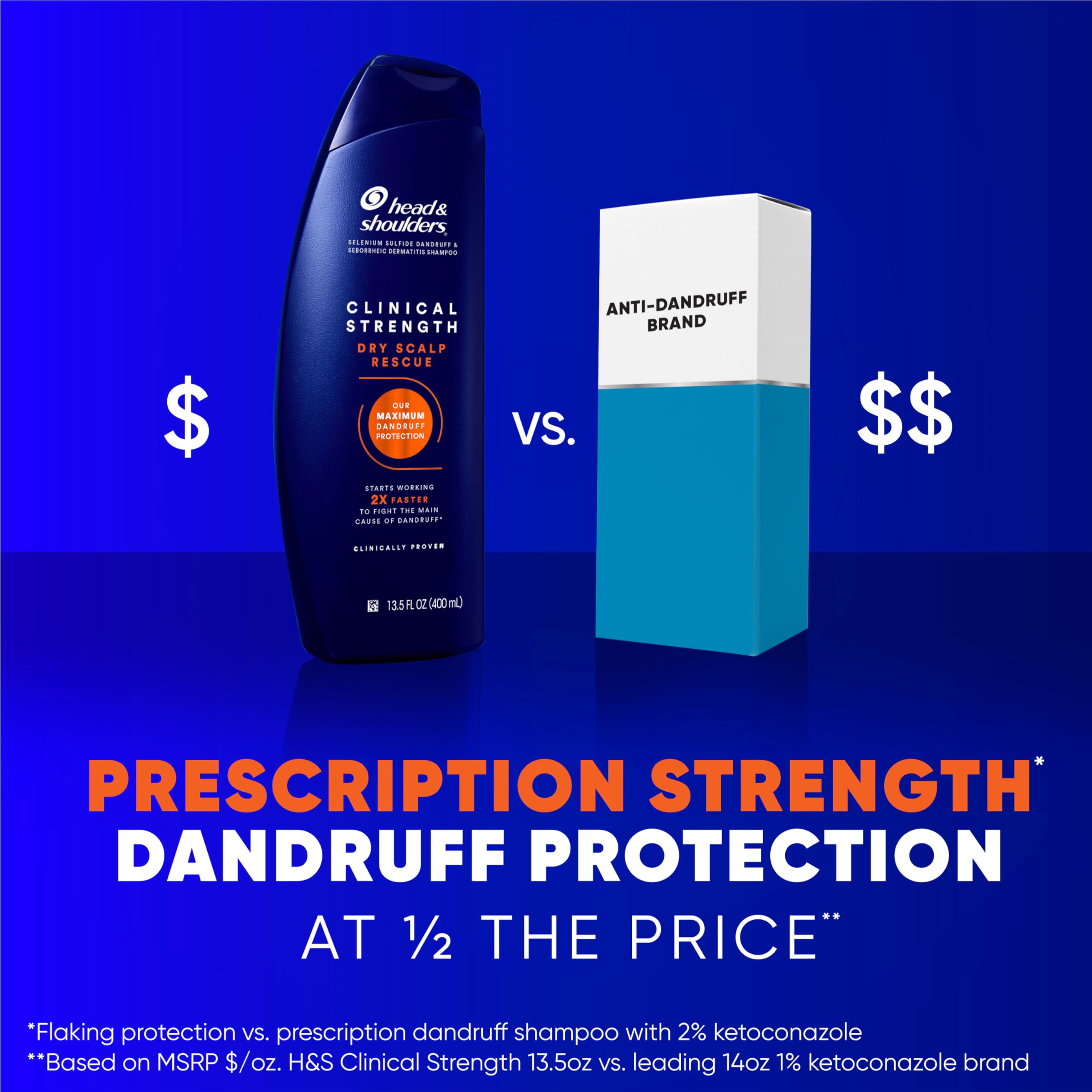 Head & Shoulders Clinical Strength Dandruff Shampoo and Conditioner Set, Dry Scalp Relief, Up to 100% Flake Protection, Selenium Sulfide Formula, 13.5 & 9.1 Fl Oz, 2 Pack