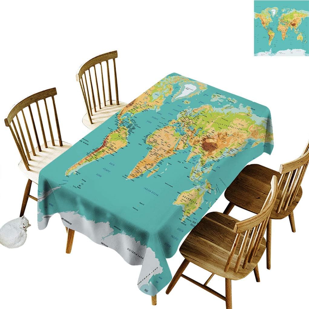 Amazing Map Rectangle Fabric Tablecloth, Map of The World Geography Continents
