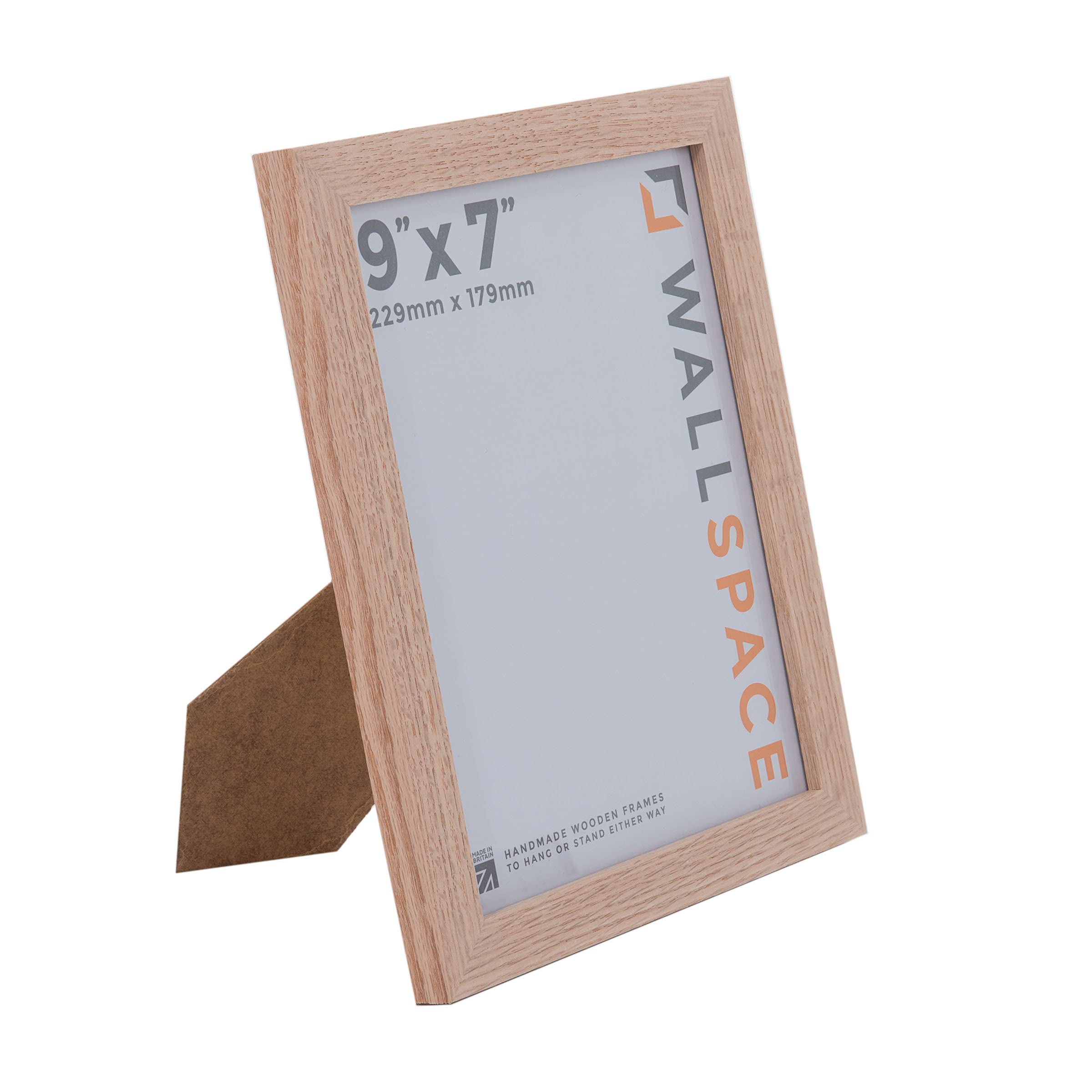 Wall Space 9x7 Oak Picture Frame | Oak 7x9 Photo Frame | 9 x 7 inch | 229x178mm | 22.9x17.8cm | Real Wood with Glass | Handmade Wooden Made in UK — image 1