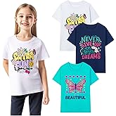 HILEELANG Girl T-Shirts Short Sleeve Graphic Tees Cotton Casual Summer Tops Shirts Packs