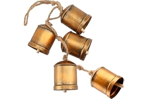 Cagemoga Set of 5 Christmas Cow Bells Large Rustic Hanging Giant Antique Shabby Metal Bells for Christmas Indoor and Outdoor Decoration Supplies