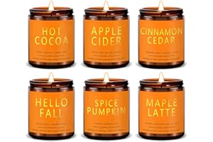 SLASHOME Fall & Christmas Candles, Soy Candles Set - 7Oz * 6 Pack, Holiday/Birthday/Christmas Gifts for Women & Men, Autumn Scents of Hello Fall/Spice Pumpkin/Apple Cider/Hot CocoaCinnamon & Cedar/Maple Latte