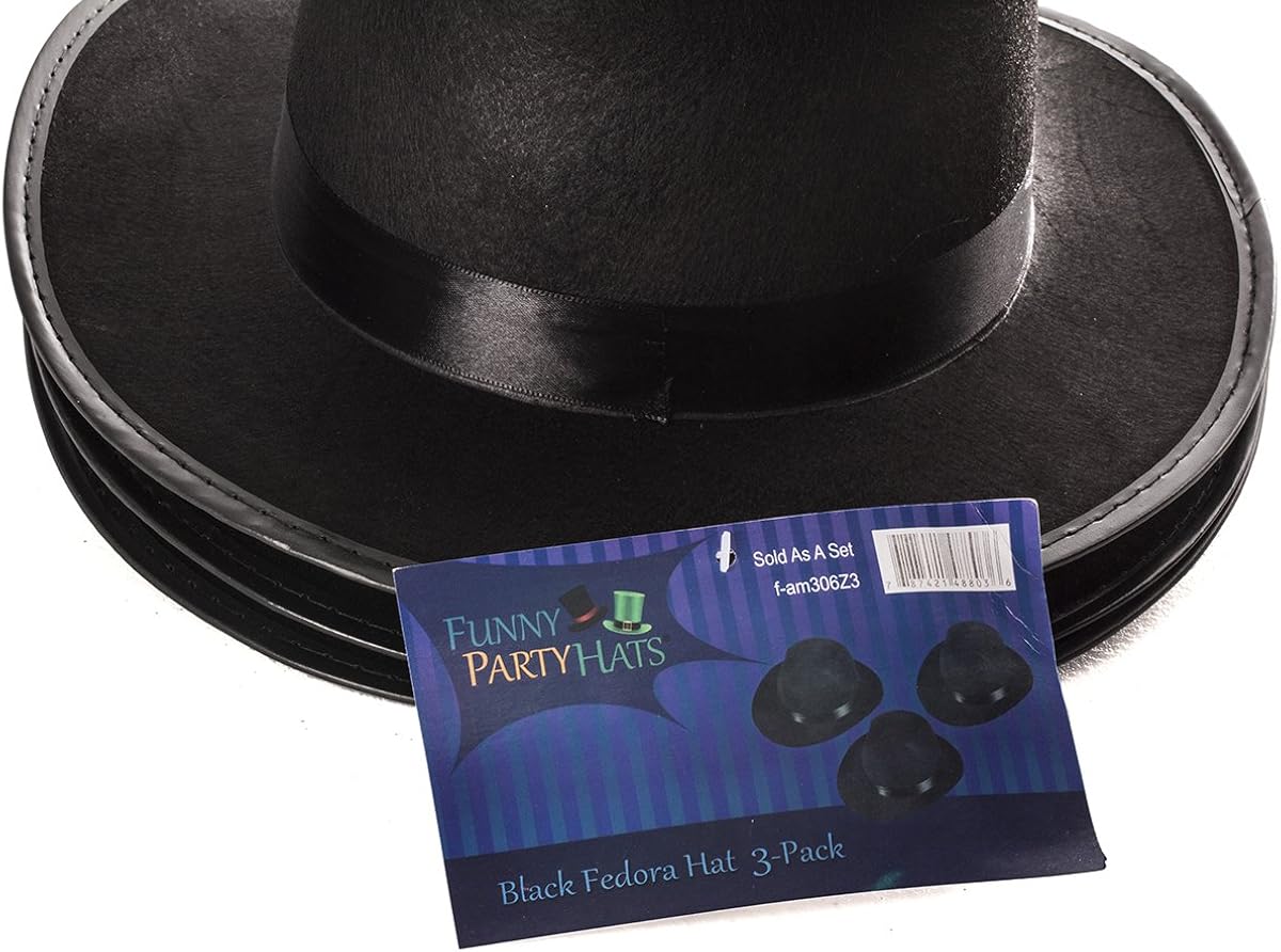 Funny Party Hats Black Fedora Gangster Hat Costume Accessory - Pack of 3: Clothing