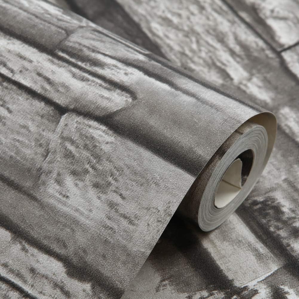 HANMERO Brick Wallpaper Style Imitation Brick Wall Pattern Looks Real Up Wallpaper 20.86 inches by 393.7 inches Long Murals PVC Vinyl Dimensional 3D Gray Wall Paper TV Living Room Bedroom Decor Gray - Image 5