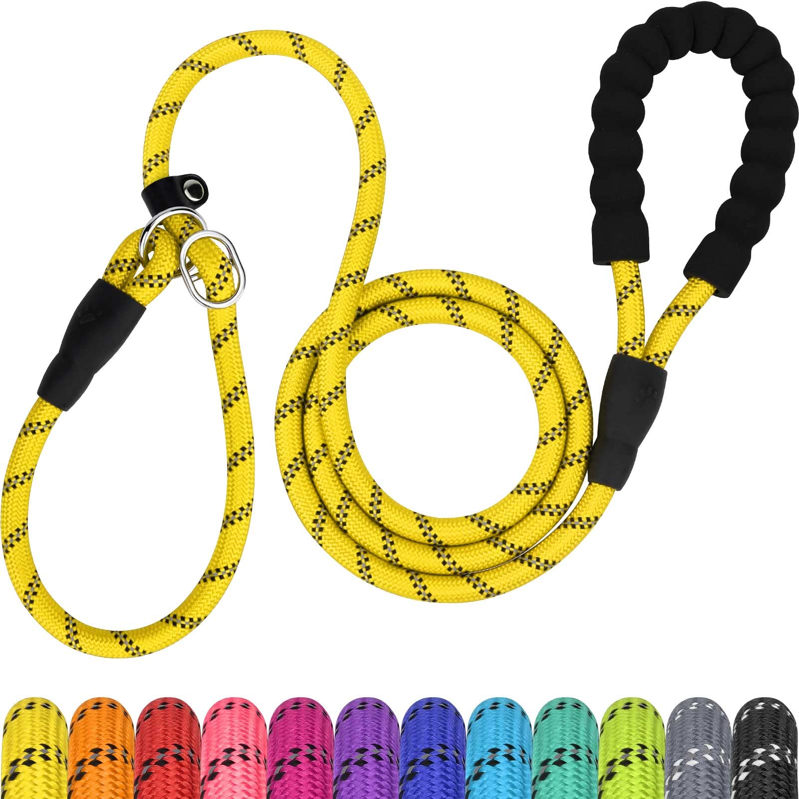 TagME Slip Lead for Dogs,1.8m Reflective Dog Lead with Soft Padded Handle, Slip-On Training Leash for Small Pet, Yellow