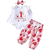 Wynato Newborn Infant Baby Girl My First Valentines Day Outfit long Sleeve Onesie Romper love Heart Print Pants And Headband