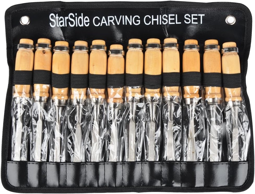 StarSide New 12 Piece Woodworking Professional Gouges Wood Carving Hand Chisel Tool Set
