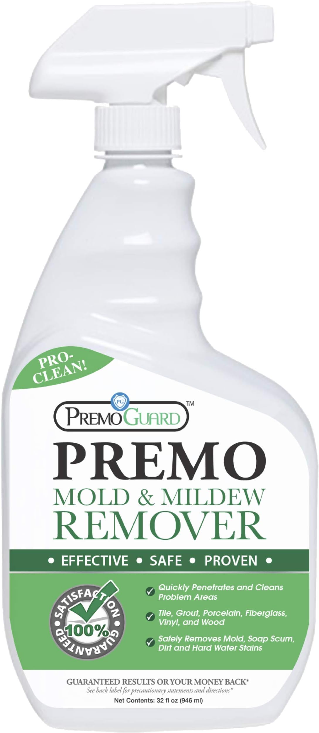 Mold & Mildew Remover - Professional Spray Cleaner & Stain Eliminator – Natural Product – Safely Removes Dirt, Moss & Algae – Kitchen/Bathroom/Shower/Tile/Grout/Vinyl Siding/Wood Decking/Boat – 32 oz