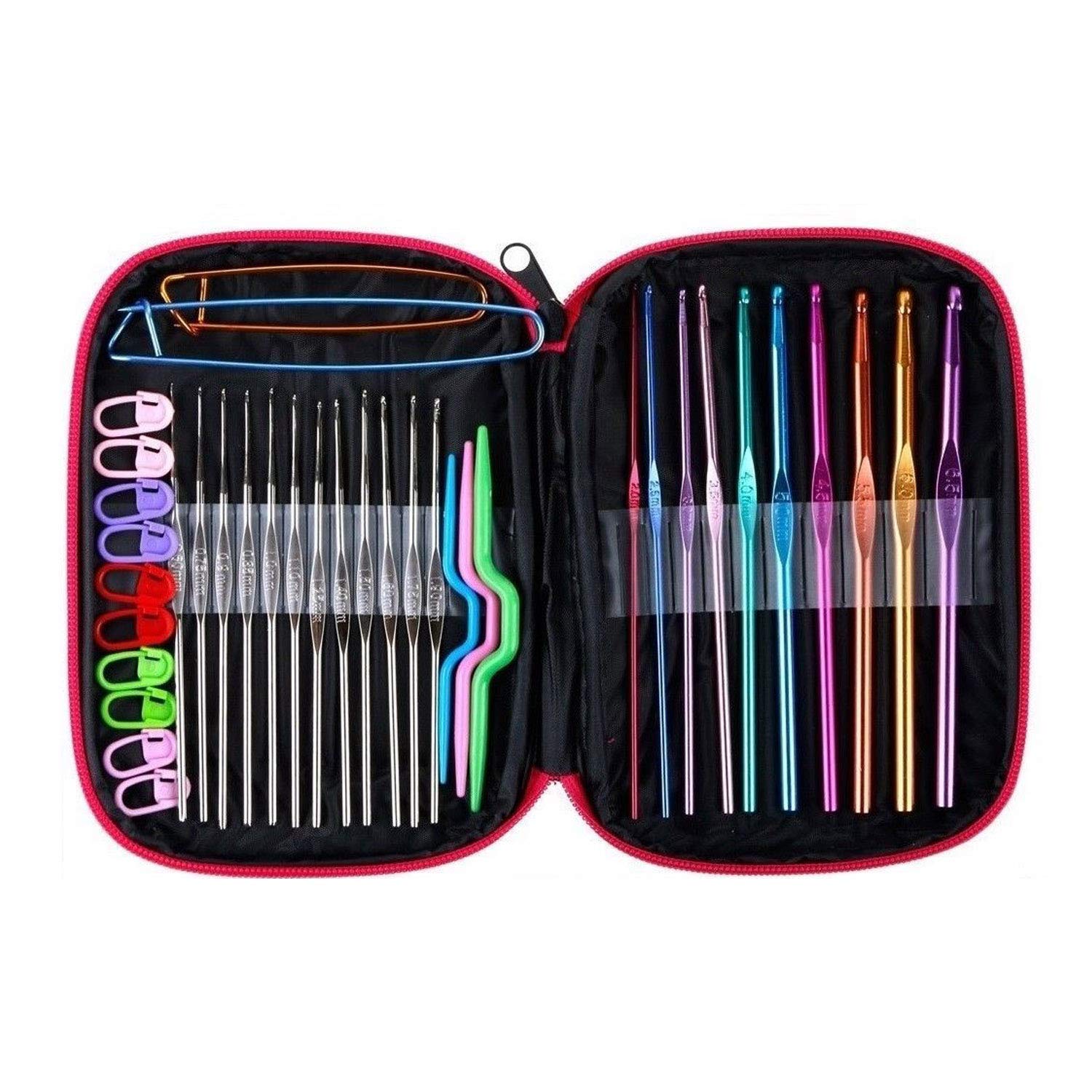 Trimming Shop Crochet Hooks Set Knitting Tool Accessories Stitch Markers and Holders, Needles, Counting Rings, Measuring Tape, Thimble, Pins, Scissors, Point Protectors, Row Counters, 100pcs