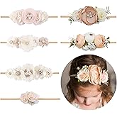NUWAJP Baby Girl Flower Headband 6 PCS Elastic Hairbands Handmade Nylon Bows Headbands Chic Floral Hair Accessories Kids Gifts for Newborn Infant Toddlers