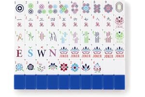 SUNCLE American Mahjong Tile Set,166 Tiles White Blue Acrylic Carving Tiles,Mahjong Game Set with Portable Travel case(Racks Not Included)