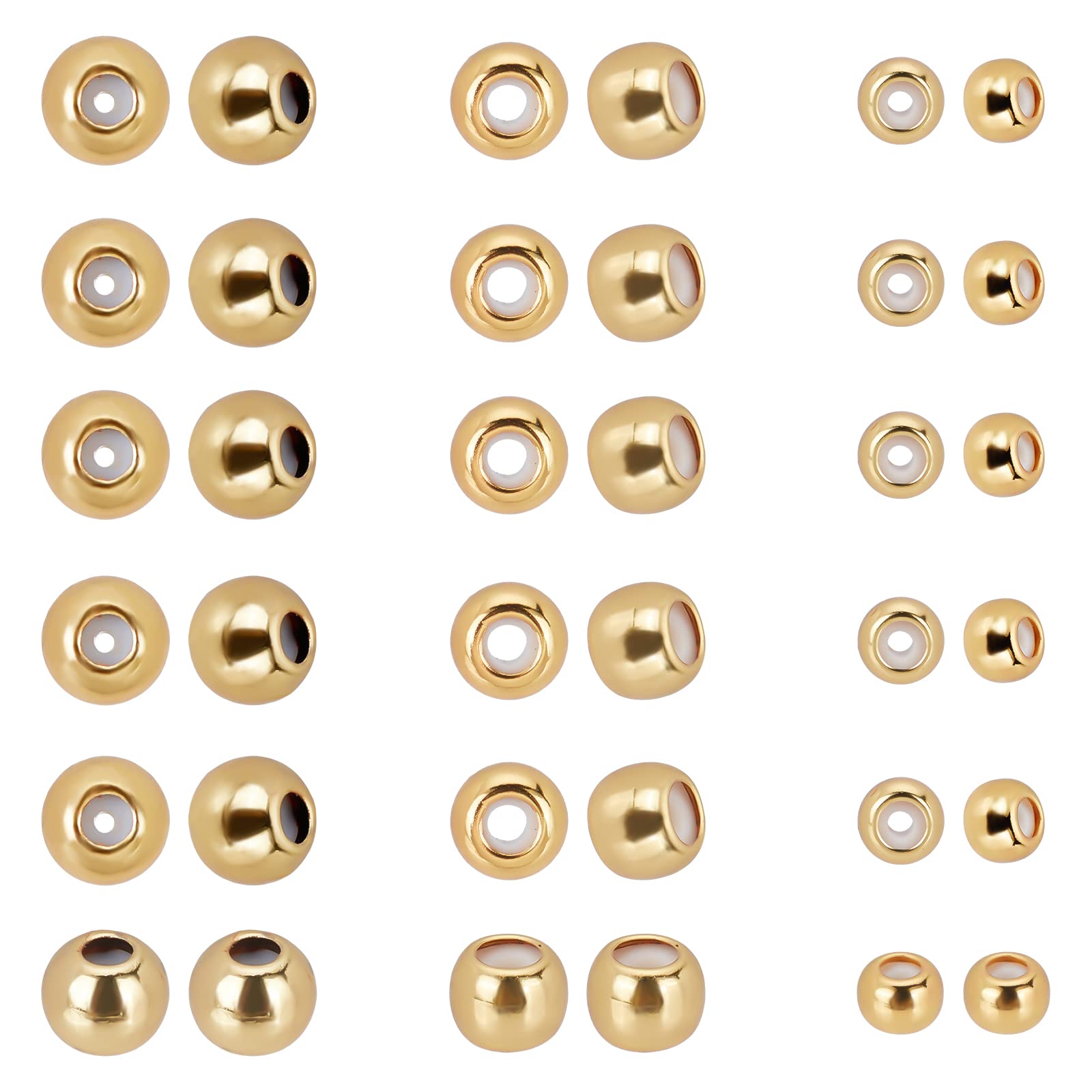PH PandaHall 3 Sizes Silicone Slider Beads, 60pcs 18K Gold Plated Stopper, Brass Rubber Adjustable Round Insert for Positioning Spacer, DIY Jewellery Making
