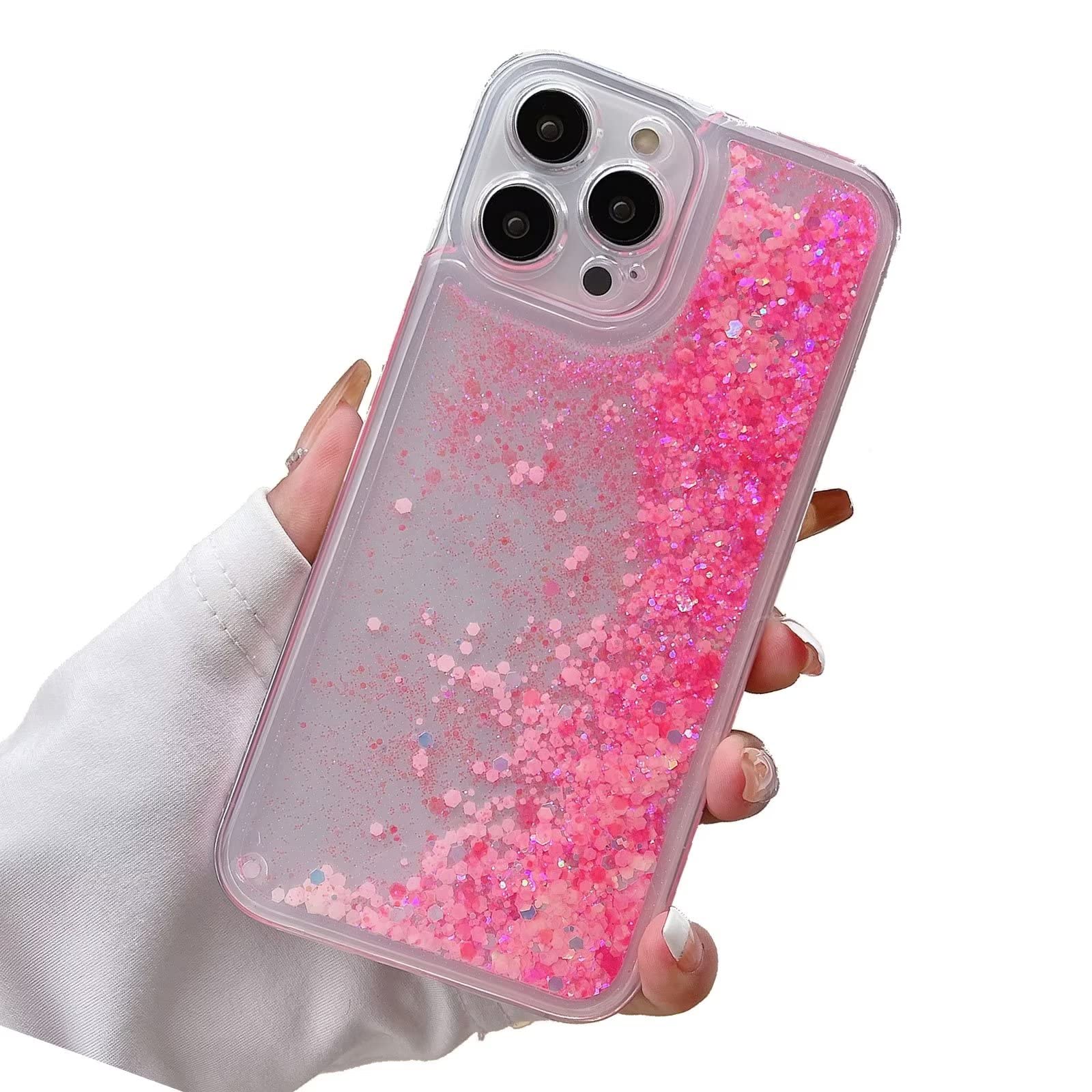 Rnrieyta Luminous Effect Moving Quicksand Back Case Cover for iPhone 13 Pro,Noctilucent Glow in the Dark Flowing Glitter Sparkle Liquid Clear Bumper