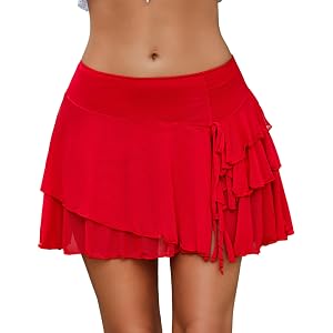 Avidlove Women's Mesh Mini Skirt with Built-in Shorts Side Slit Ruffle Tiered Layered Sexy Y2K Skirts