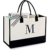 BeeGreen Embroidery Monogram Initial Tote Bag for Women Teacher Mom Friend Personalized Gift for Birthday Beach Work Wedding