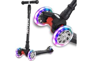 Scooters for Kids 3 Wheel Kick Scooter for Toddlers Girls & Boys, 4 Adjustable Height, Lean to Steer, Extra-Wide Deck, Light 