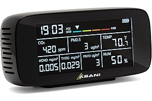 Asani Indoor Air Quality Monitor - 9-in-1 Portable Use for Home, Office - Detects 8 Major Air Pollutants Including CO2, VOC Sensor, Formaldehyde Tester - Room Temperature and Humidity Meter