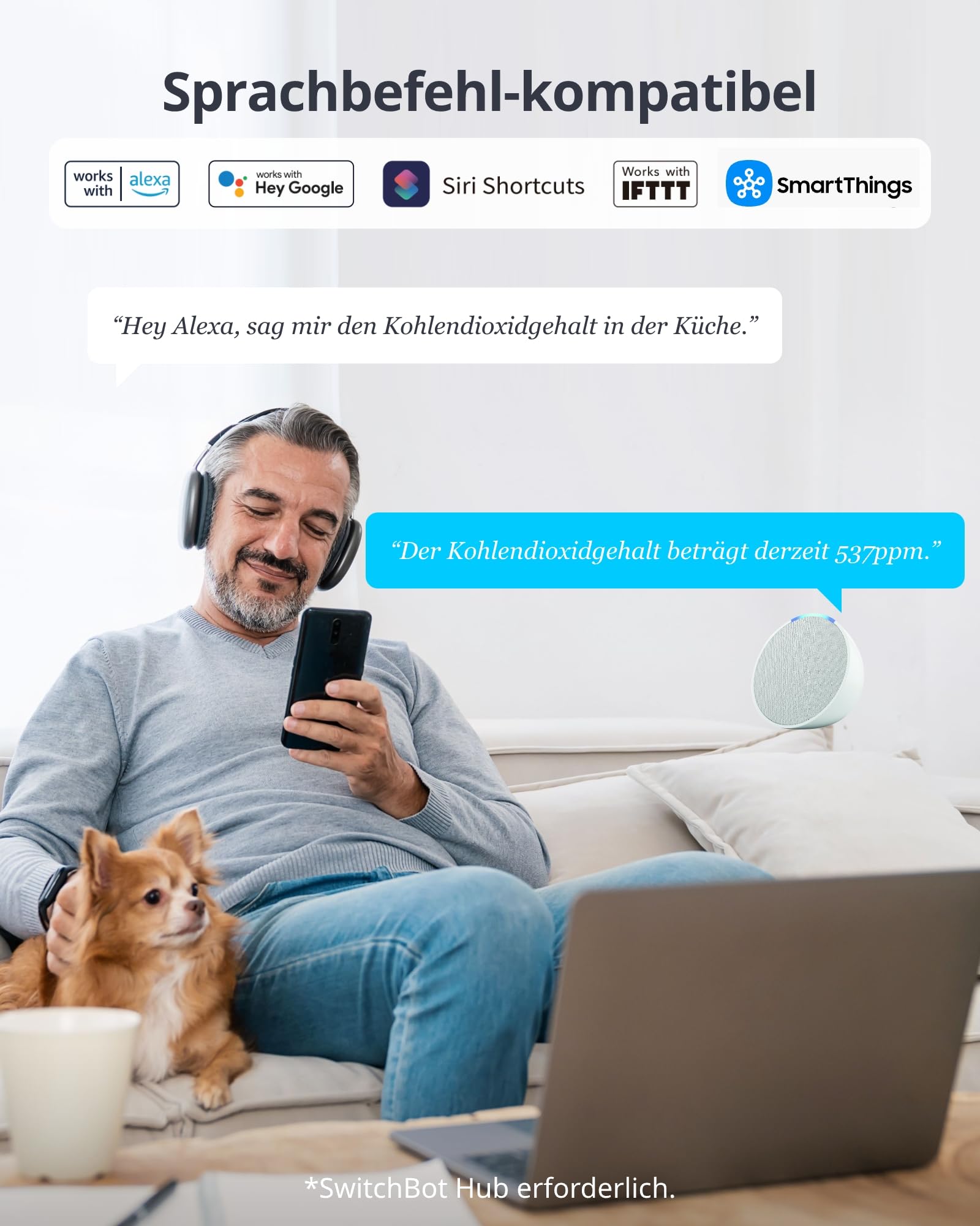SwitchBot CO2-Melder, CO2 Messgerät mit Thermometer Hygrometer Innen, Luftqualität Messgerät mit CO2-Alarm, Bluetooth CO2 Sensor mit APP, 2 Jahre Datenspeicher, Hub erforderlich 7