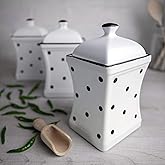 City to Cottage White and Black Polka Dot Handmade, 31.5oz/900ml Ceramic Kitchen Storage Jar Set of 3, Same Size Large Canisters