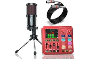P PUPGSIS Podcast Equipment Bundle, PUPGSIS Audio Mixer with XLR Dynamic Microphone, Pro-preamp, Bluetooth 5.3, Gaming Equipment Set for Podcast Recording, Live Streaming, Video Vocals, Phone, DJ(RED)