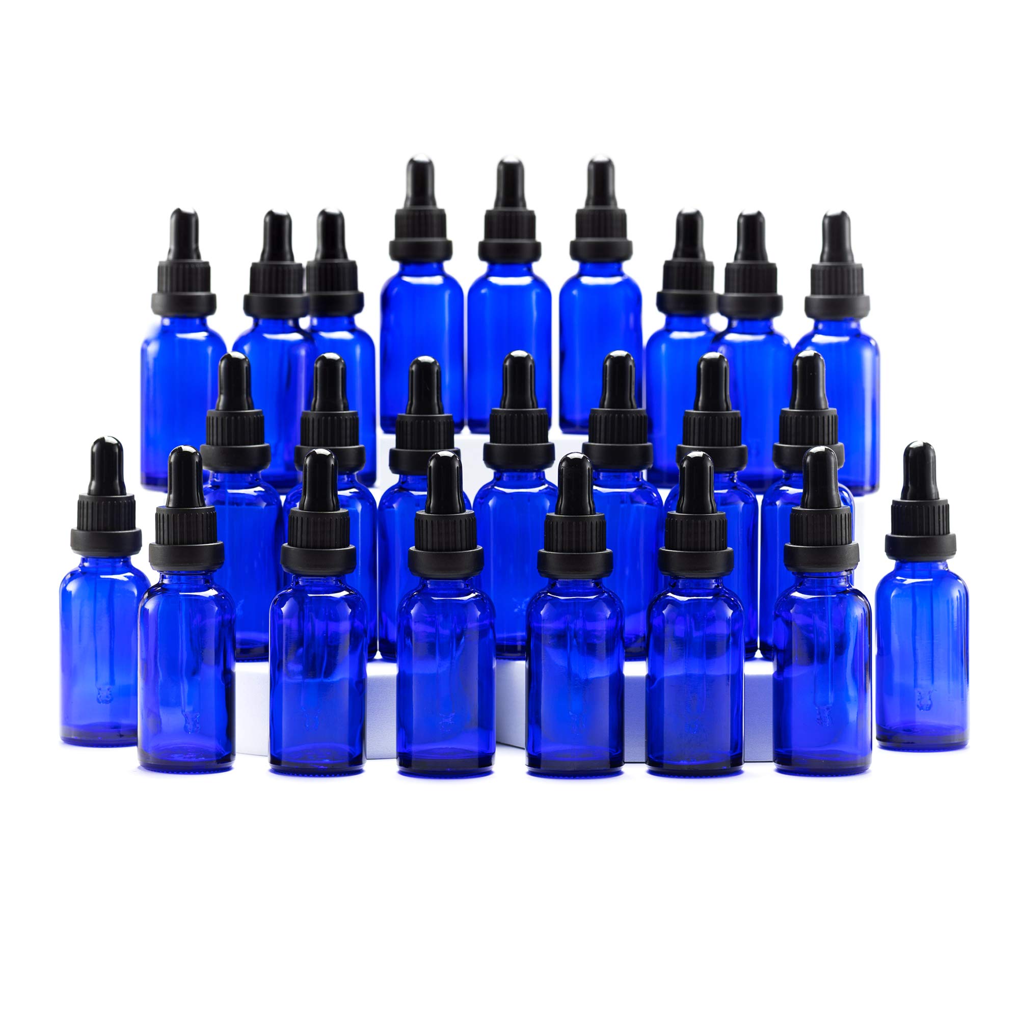 Yizhao Blue Glass Dropper Bottles 30ml, with Glass Pipette Dropper, for Essential oil, Aromatherapy, Laboratory, Massage, Makeup, Mixing, Travel– 24Pcs