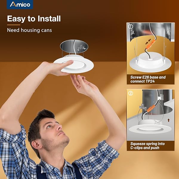 AMICO 12 PACK 6 INCH 5CCT LED RECESSED LIGHTING WITH NIGHT LIGHT, 12.5W=100W, 1000LM CAN LIGHTS WITH BAFFLE TRIM, DIMMABLE, RETROFIT DOWNLIGHT, 2700K/3000K/3500K/4000K/5000K SELECTABLE – ETL & FCC