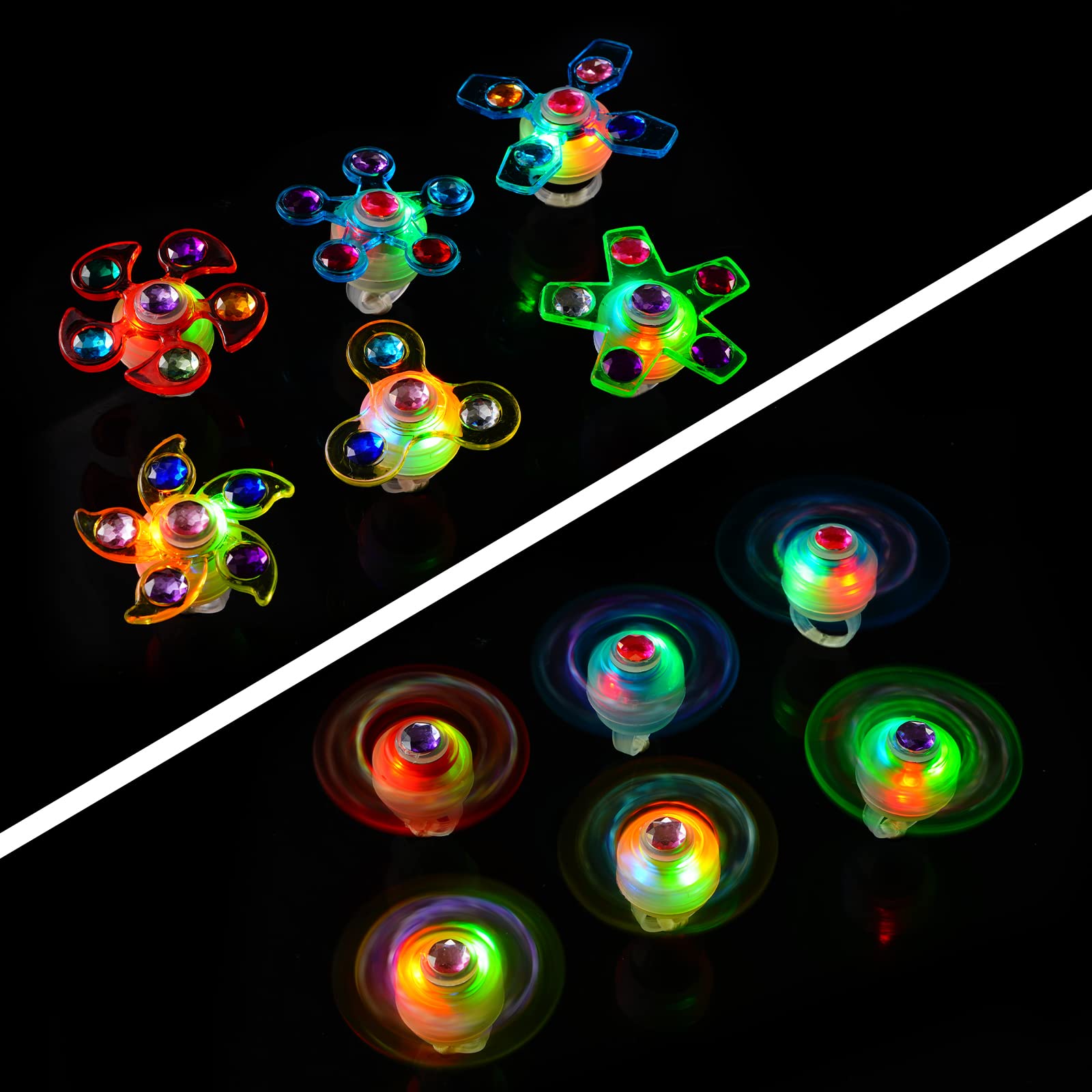 Mikulala 24 Pack LED Light Up Fidget Spinners Rings Halloween Party Favors for Kids, Mardi Gras Favors Prizes Box Toys Birthday Gifts Goodie Bag Stuffers,Glow in The Dark Party Supplies