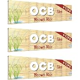 OCB Brown Rice Cigarette Rolling Papers King Slim 109mm with Tips (3 Booklets)