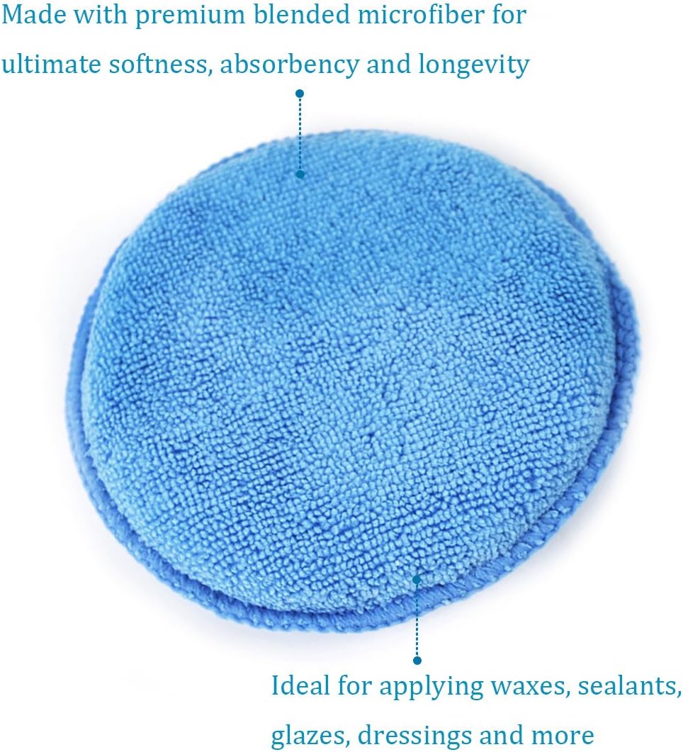Autocare Microfiber Wax Applicator, Ultra-Soft Microfiber Wax Applicator Pads with Finger Pocket Wax Applicator for Cars Wax Applicator Foam Sponge (Blue, 5" Diameter, Pack of 10): Automotive