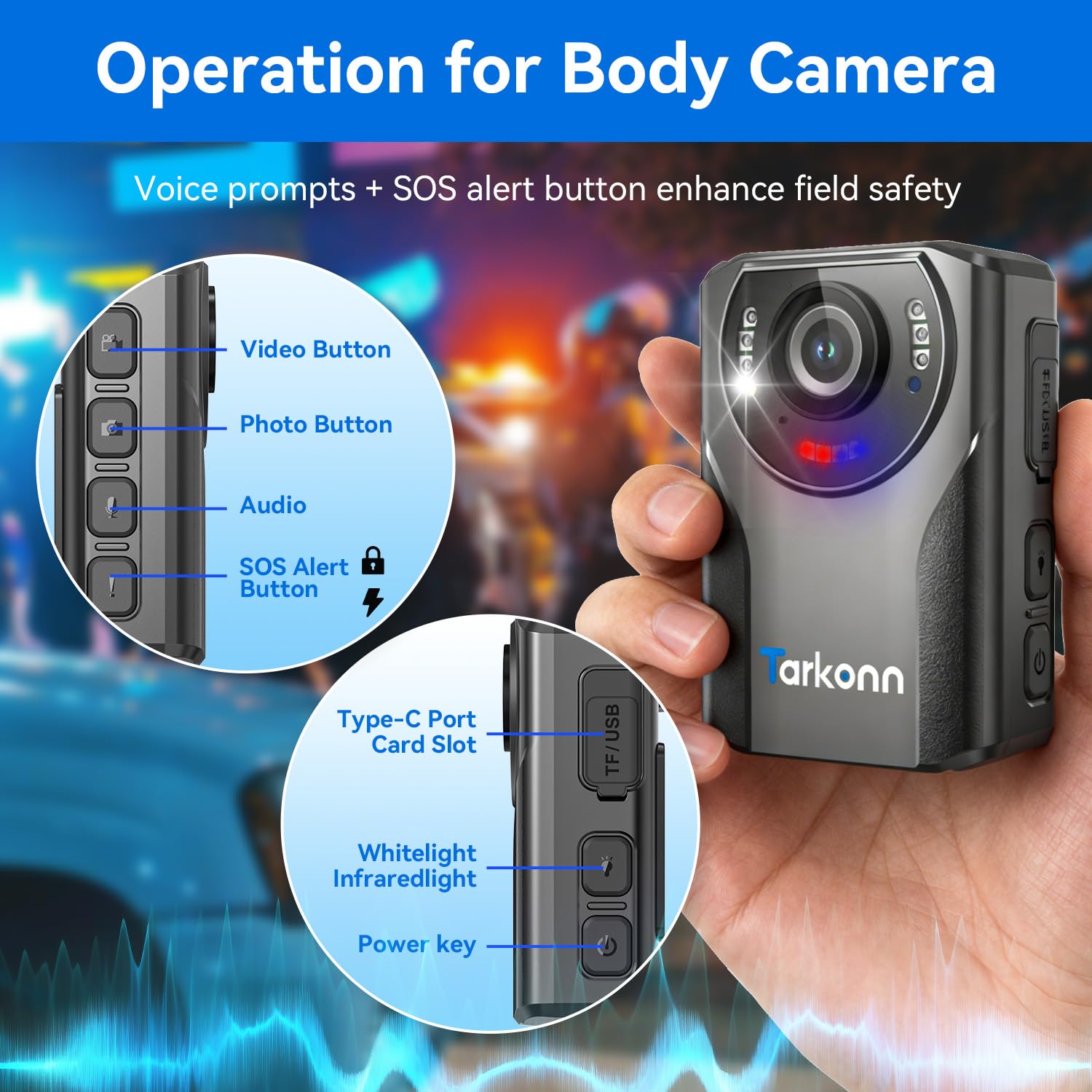 Tarkonn Body Camera, 1080P FHD Body Cam with Night Vision, 4000mah Battery, GPS, 64G Body Worn Camera for Law Enforcement