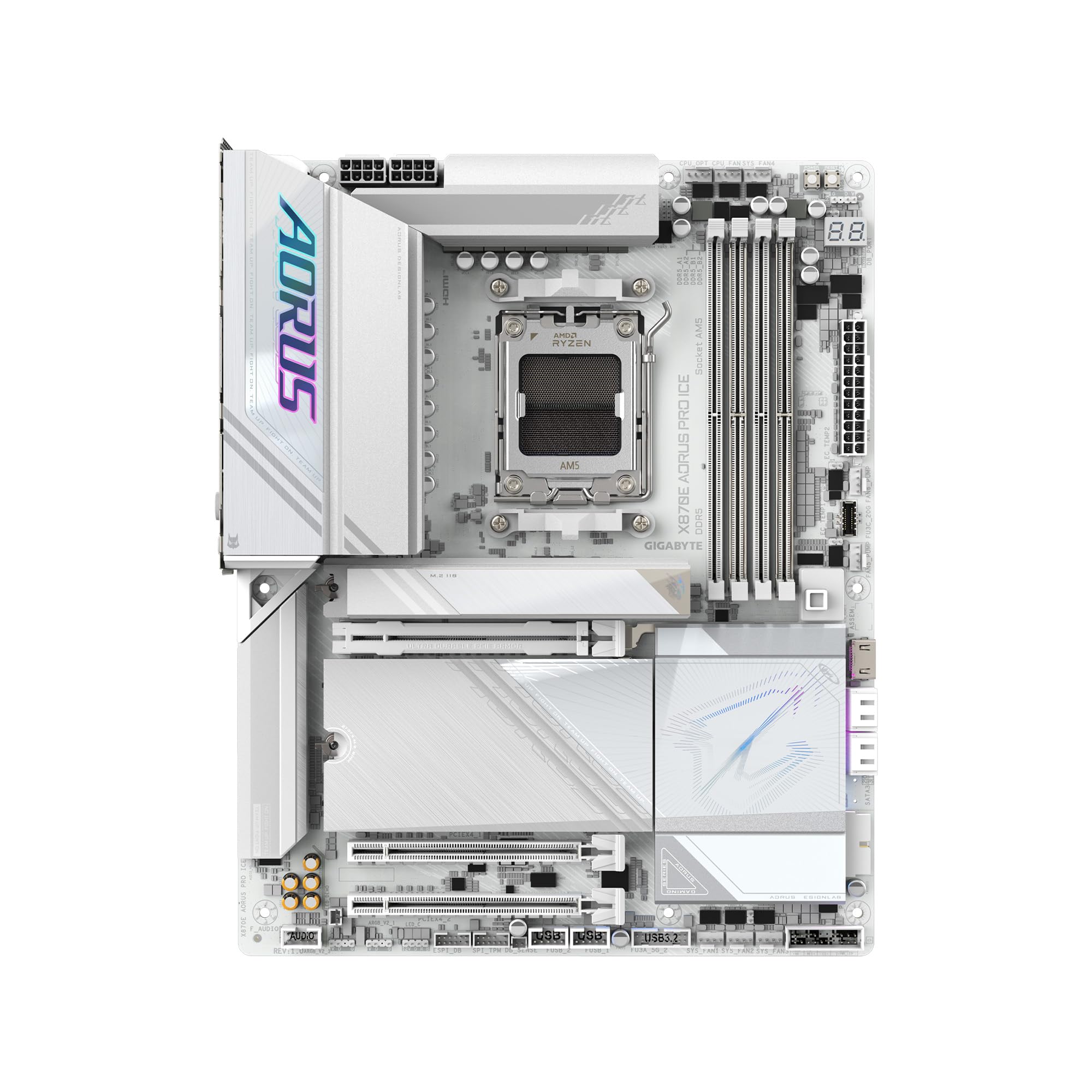 GIGABYTE X870E AORUS PRO ICE AMD AM5 LGA 1718 Motherboard, ATX, DDR5, 4X M.2, PCIe 5.0, USB4, WIFI7, 2.5GbE LAN, EZ-Latch, 5-Year Warranty