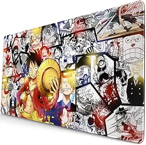 Large Extended Gaming Mouse Pad with Stitched Edge Durable Mousepad One Piece Popular Anime Monkey D. Luffy Keyboard Pad Non-Slip Desk Pad for Gaming Laptop Work Consoles