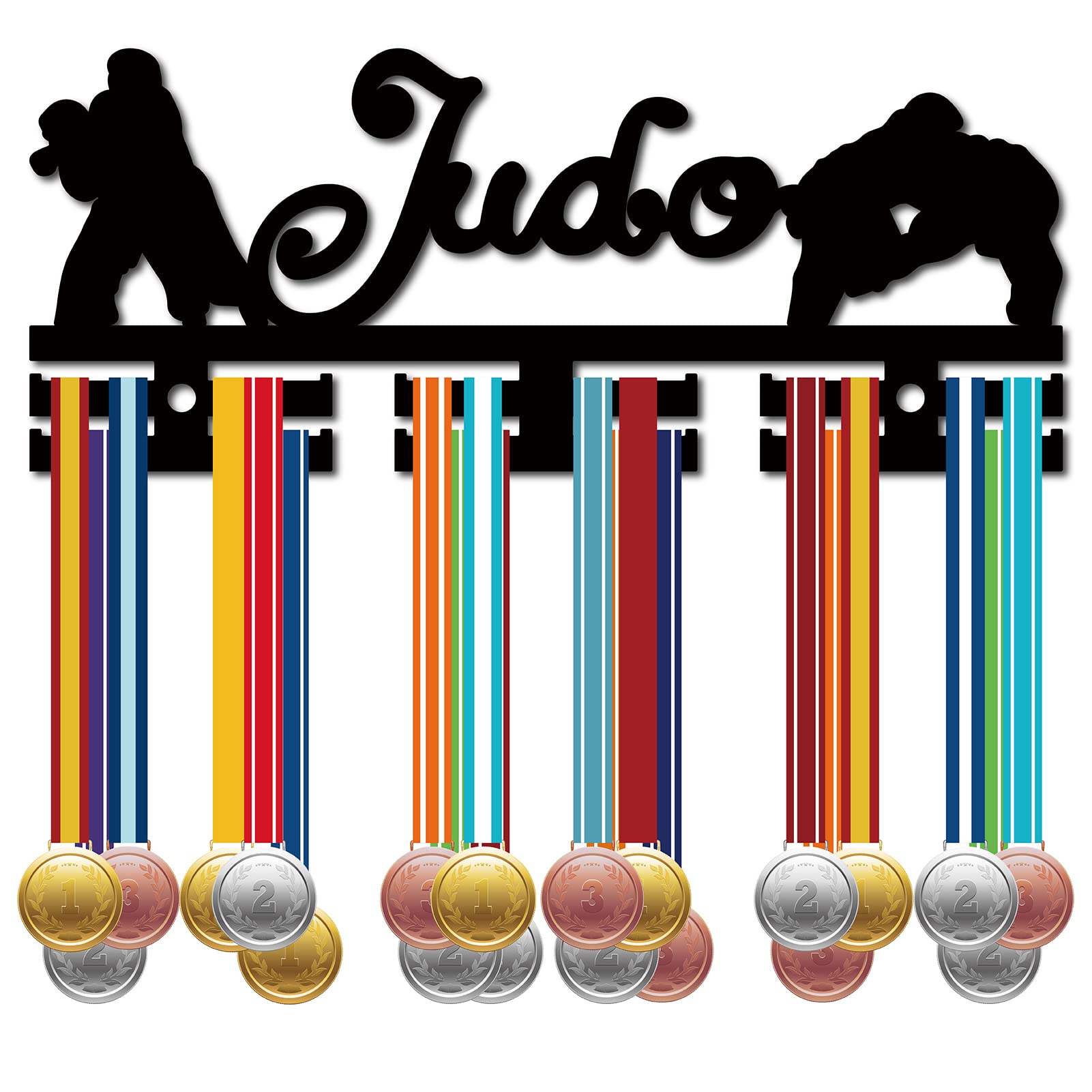 CREATCABIN Judo Medal Holder Sport Medal Hanger Medal Rack Acrylic Display Wall Rack Mounted over 40 Medals for Athletes Runners Soccer Champions Medalist Black 11.4x4.7Inch