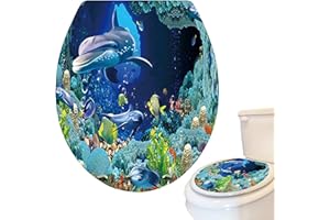 Sea Toilet Cover - 15.75x13.78 Inches Bathroom Fish Toilet Lid Cover, PVC Bathroom Seat Covrer Sticker | Washable Peel And St