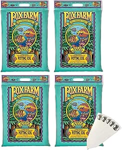 FoxFarm Ocean Forest Potting Soil Mix Indoor Outdoor for Garden and Plants | Plant Fertilizer | 12 Quart + THCity Stake (4 Pack)