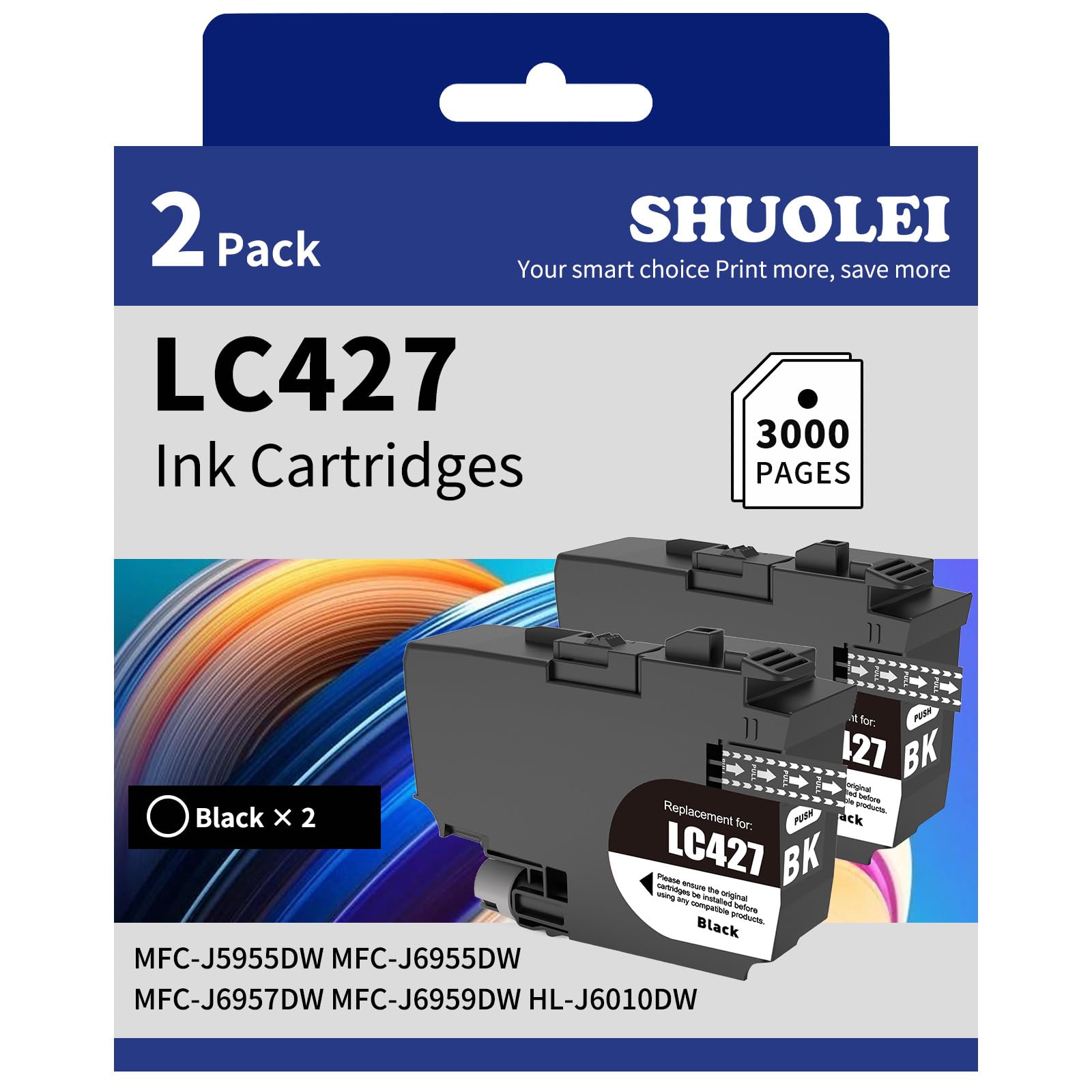 LC427 Ink Cartridges Compatible with Brother LC427 LC-427 XL Inkjet Cartridges Multi-Pack Standard Yield, for HL-J6010DW MFC-J5955DW MFC-J6955DW MFC-J6957DW MFC-J6959DW (2 Pack,2 Black)