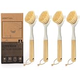 DEBETOOL 4-Pack Dish Brush, Built-in Scrubber with Handle | Kitchen Brush with Built-in Scraper for Dishes Pots and Sink, Eco-friendly Wood Grooming Tool